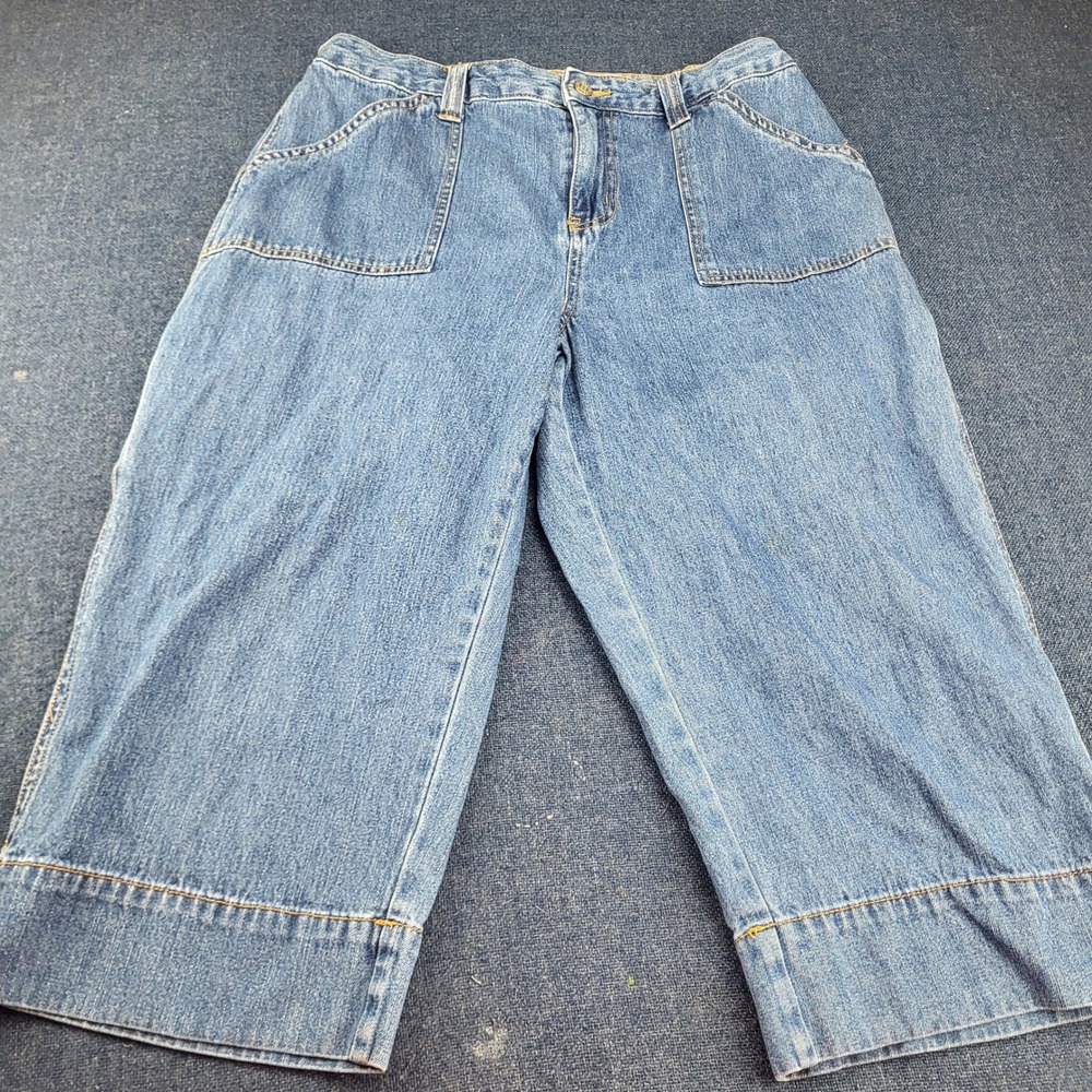 Bill Blass Jeanswear Womens 12P Blue Denim Stretch Carpenter Crop Jeans Utility